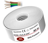 MAS Premium Cable de alimentación revestido para ambientes húmedos, 5-170m, NYM-J, 5x1,5, 2,5, 4, 6, 10 o 16 mm², cable eléctrico en anillo para instalación fija (NYM-J 5x1,5 mm², 40m)