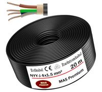 MAS-Premium Cable de alimentación subterránea NYY-J de 5 a 100 m, 4 x 1,5 mm², anillo de cable eléctrico para instalación al aire libre, tierra (20 m)