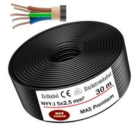 MAS Premium Cable de alimentación subterráneo, cable de alimentación de 5 m hasta 100 m, NYY-J 5 x 2,5 mm², anillo de cable eléctrico para instalación al aire libre, tierra (30 m)