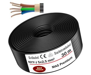 MAS Premium Cable de alimentación subterráneo, cable de alimentación de 5 m hasta 100 m, NYY-J 5 x 2,5 mm², anillo de cable eléctrico para instalación al aire libre, tierra (30 m)