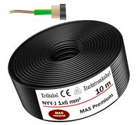 MAS-Premium Cable de alimentación subterráneo de la marca alemana, anillo para instalación en tierra y exterior, cable de corriente estándar (NYY-J 1x6 mm², 10 m)