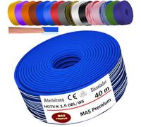 MAS Premium Cable de vástago H07 V-K 1 x 1,5 mm² SW HBL GNGE GN RT DBL BR OR GR WS VIO U-MAR.BL RS RTWS DBLWS o GE monoveno flexible (color azul oscuro, blanco, 40 m)
