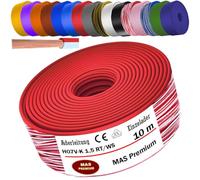 MAS Premium Cable de vía H07 V-K de 5 a 100 m 1 x 1,5 mm² SW HBL GNGE GN RT DBL BR OR GR WS VIO U-MAR.BL RS RTWS DBLWS o GE de una sola vena flexible (rojo-blanco, 10 m)