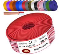 MAS Premium Cable de vía H07 V-K de 5 a 100 m 1 x 1,5 mm² SW HBL GNGE GN RT DBL BR OR GR WS VIO U-MAR.BL RS RTWS DBLWS o GE de una sola vena flexible (rojo-blanco, 80 m)
