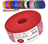 MAS Premium Cable de vía H07 V-K de 5 a 100 m 1 x 1,5 mm² SW HBL GNGE GN RT DBL BR OR GR WS VIO U-MAR.BL RS RTWS DBLWS o GE de una sola vena flexible (rojo-blanco, 70 m)