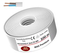 MAS Premium Cable flexible de 5 a 100 m (plano) H03VVH2-F 2 x 0,75 en blanco o negro (blanco, 100 m)