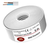 MAS Premium Cable flexible de 5 a 100 m (plano) H03VVH2-F 2 x 0,75 negro o blanco (blanco, 5 m)