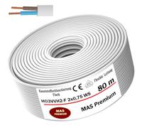 MAS Premium Cable flexible de 5 a 100 m (plano) H03VVH2-F 2 x 0,75 negro o blanco (blanco, 80 m)