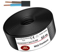 MAS Premium Cable flexible de 5 a 100 m (plano) H03VVH2-F 2 x 0,75 negro o blanco (negro, 10 m)