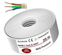 MAS Premium Cable para espacios húmedos Cable de alimentación 5-200m Cable con funda NYM-J 3x1,5 2,5 4 6 10 o 5x1,5 2,5 4 6 10 16 Cable eléctrico para instalación fija (NYM-J 3x1,5 mm², 25m)