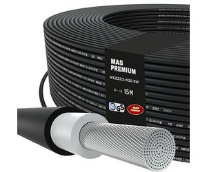 MAS Premium Cable solar H1Z2Z2-K 4, 6, 10 mm², 5-200 m, cable solar TÜV-2, sin halógenos, doble aislamiento, instalación fija o móvil en sistemas fotovoltaicos (H1Z2Z2-K 10, negro, 15 m)