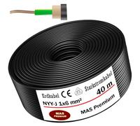 MAS Premium Cable subterráneo de 5-100 m, NYY-J 1 x 4, 6, 10, 16 o 25, cable eléctrico OFC para instalación al aire libre, tierra (NYY-J 1 x 6 mm², 40 m)