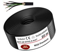 MAS Premium Cable subterráneo de alta potencia 5 - 100 m NYY-JZ 7 x 1,5, 2,5 o 4 cables eléctricos anillo para instalación al aire libre, tierra (NYY-JZ 7 x 1,5 mm², 20 m)