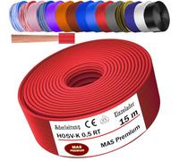 MAS Premium De 5 a 100 m cable de cable de vía H05 V-K 0,5 mm² BLWS BR DBL DBLWS GNGE GR HBL OR RS RT RTWS SW U-MAR.BL VIO o WS de una sola vena flexible (rojo, 15m)