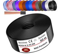 MAS Premium De 5 a 100 m de cable H05 V-K 0,75 mm² HBLWS BR DBL DBLWS GNGE GR HBL OR RS RT RTWS SW U-MAR.BL VIO o WS Single ader flexible (negro, 50 m)