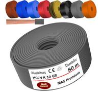 MAS Premium De 5 a 100 m de cable unipolar flexible H07 V-K 10 mm² Negro Marrón Azul oscuro Amarillo verdoso Celeste Gris Naranja o Rojo (Gris, 80 m)
