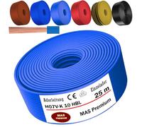 MAS Premium De 5 a 100 m de cable unipolar flexible H07 V-K 10 mm² Negro, marrón, azul oscuro, verde amarillo, azul claro o rojo Conductor sencillo flexible (azul claro, 25 m)