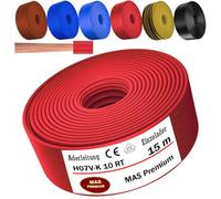 MAS Premium De 5 a 100 m de cable unipolar flexible H07 V-K 10 mm² Negro, Marrón, Azul oscuro, Verde amarillento, Azul claro o Rojo Conductor sencillo (Rojo, 15 m)
