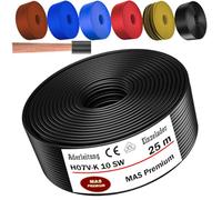 MAS Premium De 5 a 100 m de cable unipolar flexible H07 V-K 10 mm² Negro, Marrón, Azul oscuro, Verde amarillento, Azul claro o Rojo Conductor sencillo (Negro, 25 m)