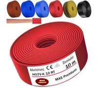 MAS Premium De 5 a 100 m de cable unipolar flexible H07 V-K 10 mm² Negro, Marrón, Azul oscuro, Verde amarillento, Azul claro o Rojo Conductor sencillo (Rojo, 10 m)