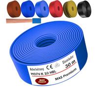 MAS Premium De 5 a 100 m de cable unipolar flexible H07 V-K 10 mm² Negro, marrón, azul oscuro, verde amarillento, azul claro o rojo Conductor sencillo flexible (azul claro, 30 m)