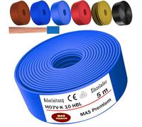 MAS Premium De 5 a 100 m de cable unipolar H07 V-K 10 mm² Negro, marrón, azul oscuro, verde amarillo, azul claro o rojo Conductor unipolar flexible (azul claro, 5 m)
