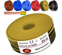 MAS Premium De 5 a 100m de cable unipolar H07 V-K 10 mm² Negro, Marrón, Azul oscuro, Amarillo verdoso, Azul claro o Rojo, cable individual flexible (Amarillo verdoso, 25m)