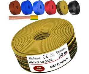 MAS Premium De 5 a 100m de cable unipolar H07 V-K 10 mm² Negro, marrón, azul oscuro, verde amarillento, azul claro o rojo Cable unipolar flexible (verde amarillento, 20m)