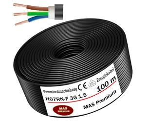 MAS Premium H07RN-F Cable de Manguera de Goma - 5-100m, 3G 1,5, 2,5, 4, 6, 10 - Cable Flexible para Dispositivos Pesados (3G1,5 mm², 100m)