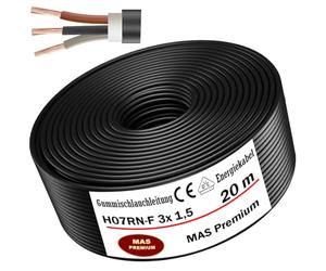 MAS Premium H07RN-F - Cable de manguera de goma flexible para dispositivos pesados (H07RN-F 3 x 1,5 mm², 20 m)