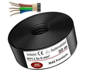 MAS Premium NYY-J 5-170 m 3 x 1,5 2,5 4 6 10 16 o 5 x 1,5 2,5 4 6 10 16 cable subterráneo cable de corriente eléctrica anillo para instalación al aire libre tierra (NYY-J 5 x 6 mm², 30 m)