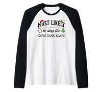 Más probabilidades de Cantar Canciones navideñas Diseño Festivo Camiseta Manga Raglan