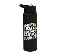 Más probabilidades de comer galletas de Papá Noel Familia Navidad Coincidencia Stainless Steel Insulated Water Bottle