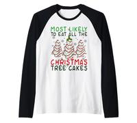 Más probabilidades de Comer Todos los Pasteles del árbol de Navidad Temporada de Navidad Camiseta Manga Raglan