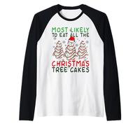 Más probabilidades de Comer Todos los Pasteles del árbol de Navidad Temporada de Navidad Camiseta Manga Raglan