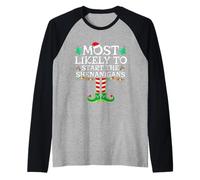 Más Probable Que comience el Traje navideño de Elfo travesuras Camiseta Manga Raglan