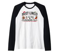 Más Probable Que Sea el Elfo del Profesor Divertido diseño navideño Camiseta Manga Raglan