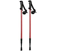 MAS QUE AYUDAS - 2 Bastones Trekking Telescópicos, 76-135 cm, Aluminio, Palos de Senderismo o Trail Running, Accesorio para Rutas, Puños Antideslizantes y Transpirables, Soportan 100 kg, Rojo