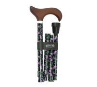 MAS QUE AYUDAS - Bastón para Mayores y Adultos Smart, Plegable y Portátil, Altura Ajustable 84-94 cm, Puño de Madera, Bastón para Caminar y Pasear, 320 g, Flores Violetas