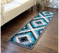 Masada Alfombras, Stephanie Collection Area Rug Southwest Native American Distressed Design 1106 Rojo Turquesa Gris Blanco Negro