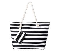 MASADA Bolso de playa grande impermeable con cremallera Negro a rayas