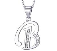 MASADA Cadena con Inicial de Plata Esterlina 925 - Colgante con Letra B con Piedras de Circonio - 46cm de largo - Bolsa de Terciopelo