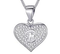 MASADA Cadena con Inicial de Plata Esterlina 925 - Colgante con Letra B con Piedras de Circonio - 46cm de largo - Bolsa de Terciopelo