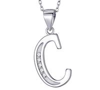 MASADA Cadena con Inicial de Plata Esterlina 925 - Colgante con Letra C con Piedras de Circonio - 46cm de largo - Bolsa de Terciopelo