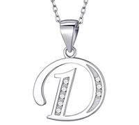 MASADA Cadena con Inicial de Plata Esterlina 925 - Colgante con Letra D con Piedras de Circonio - 46cm de largo - Bolsa de Terciopelo