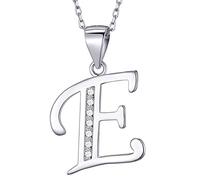 MASADA Cadena con Inicial de Plata Esterlina 925 - Colgante con Letra E con Piedras de Circonio - 46cm de largo - Bolsa de Terciopelo