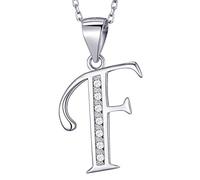 MASADA Cadena con Inicial de Plata Esterlina 925 - Colgante con Letra F con Piedras de Circonio - 46cm de largo - Bolsa de Terciopelo