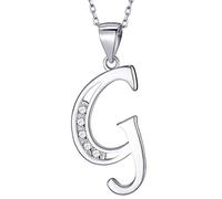 MASADA Cadena con Inicial de Plata Esterlina 925 - Colgante con Letra G con Piedras de Circonio - 46cm de largo - Bolsa de Terciopelo