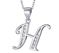 MASADA Cadena con Inicial de Plata Esterlina 925 - Colgante con Letra H con Piedras de Circonio - 46cm de largo - Bolsa de Terciopelo