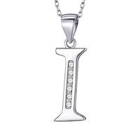 MASADA Cadena con Inicial de Plata Esterlina 925 - Colgante con Letra I con Piedras de Circonio - 46cm de largo - Bolsa de Terciopelo